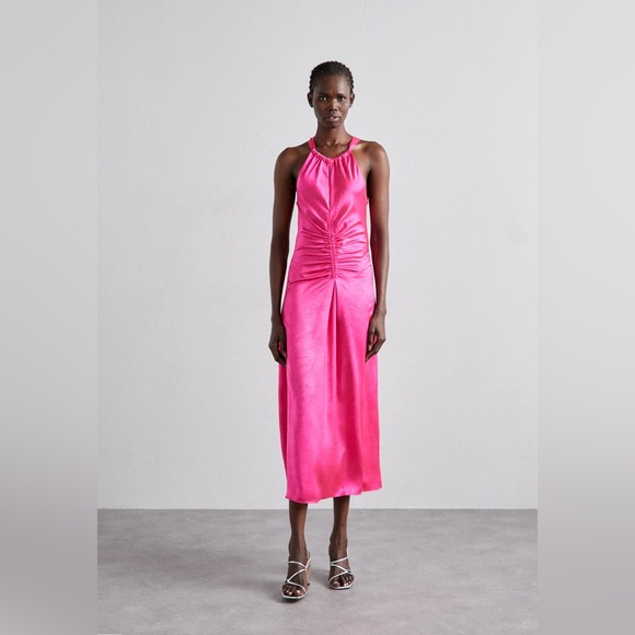 SANDRO Ruched Satin-Effect Maxi Dress - Picture 5 of 6